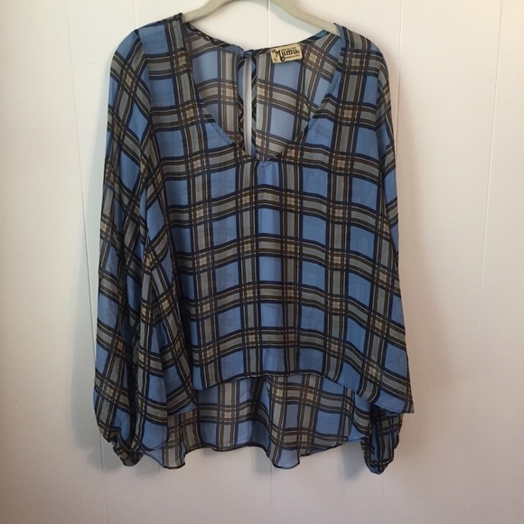 Show Me Your MuMu Sheer Window Pane Plaid Long Sleeve Top - Picture 2 of 8